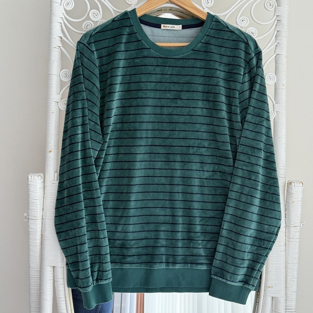 Marine Layer Sweatshirt Mens Large Green Velvet Striped Velour Pullover Crewneck